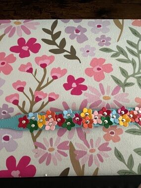 Floral Multicolor Faux-Leather Collar - Blue